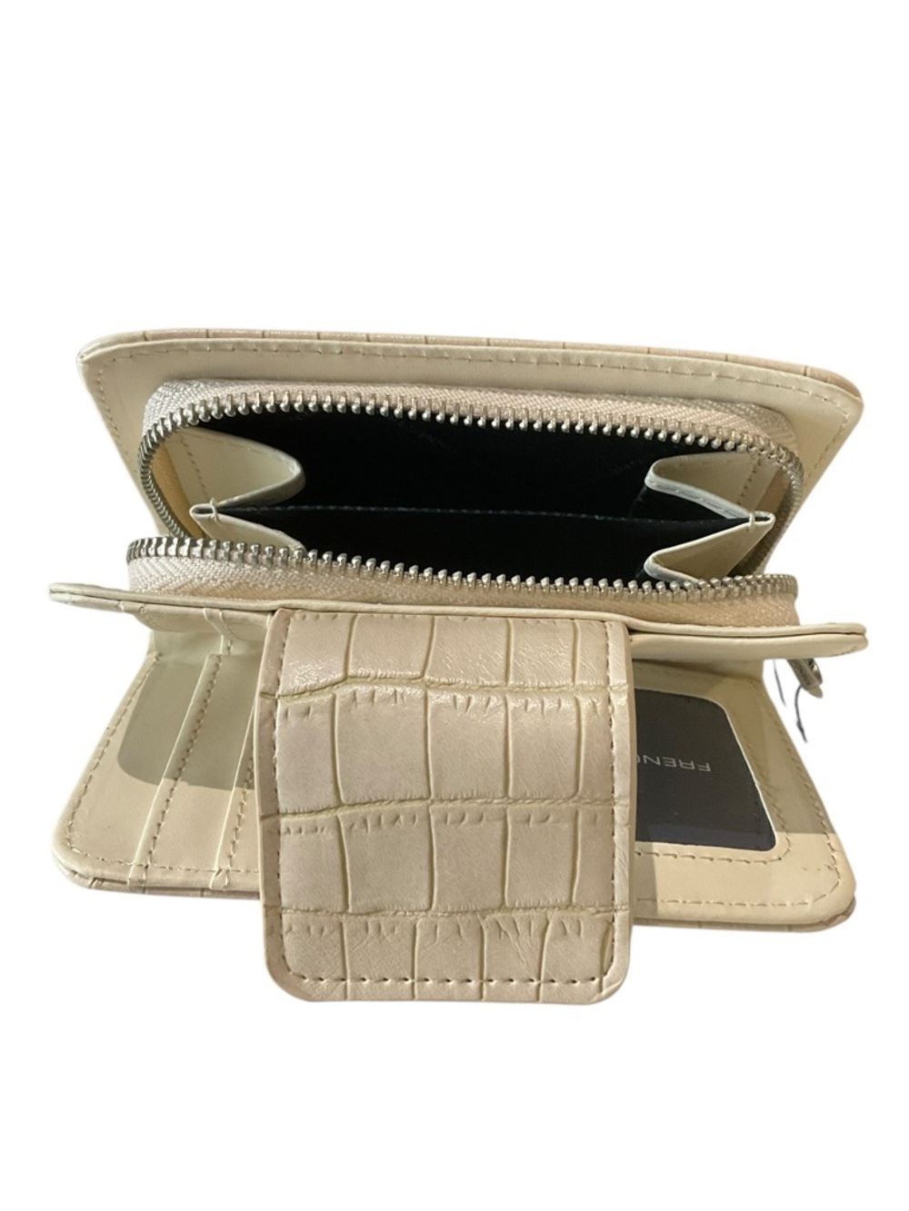 French Connection Emmy Croc-Embossed Fold Zipper Wallet in Neutral - Picture 9 of 11